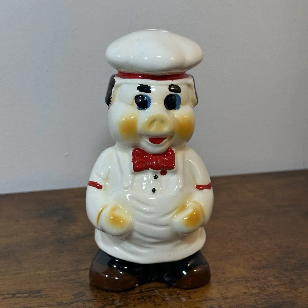 Porky Pig Chef Salt & Pepper Shakers 1950s American Bisque WB Pottery Vtg